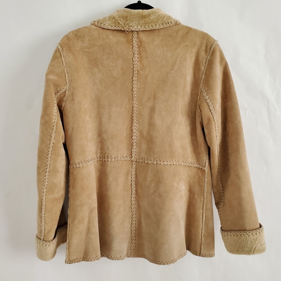 Suede Leather vintage Shearling Zip Front jacket Medium - Picture 13 of 16
